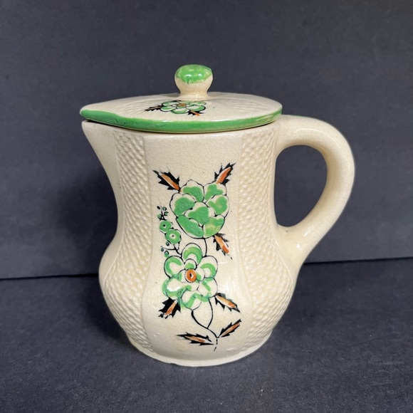 VTG Japan Tea Set Teapot Sugar Bowl Cream Pitcher Yellow Cottage Green Floral - Picture 12 of 15